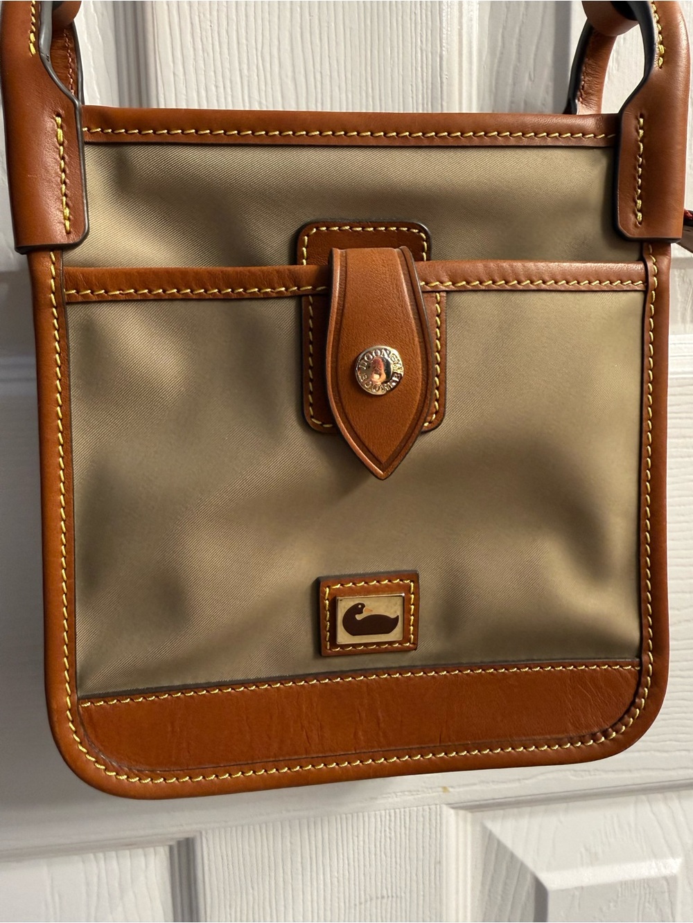 Dooney & Bourke Khaki and Tan Leather-Trim Messenger
